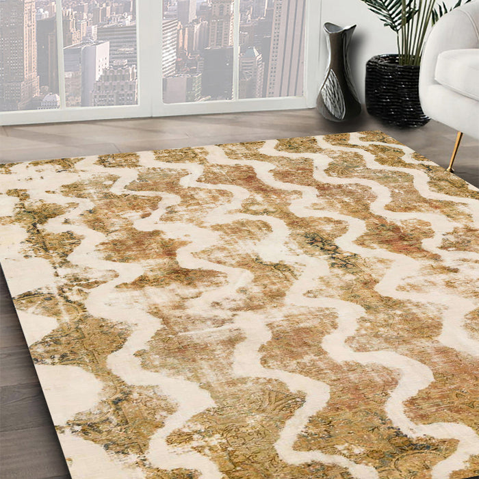 Abstract Orange Gold Modern Rug in Family Room, abs771