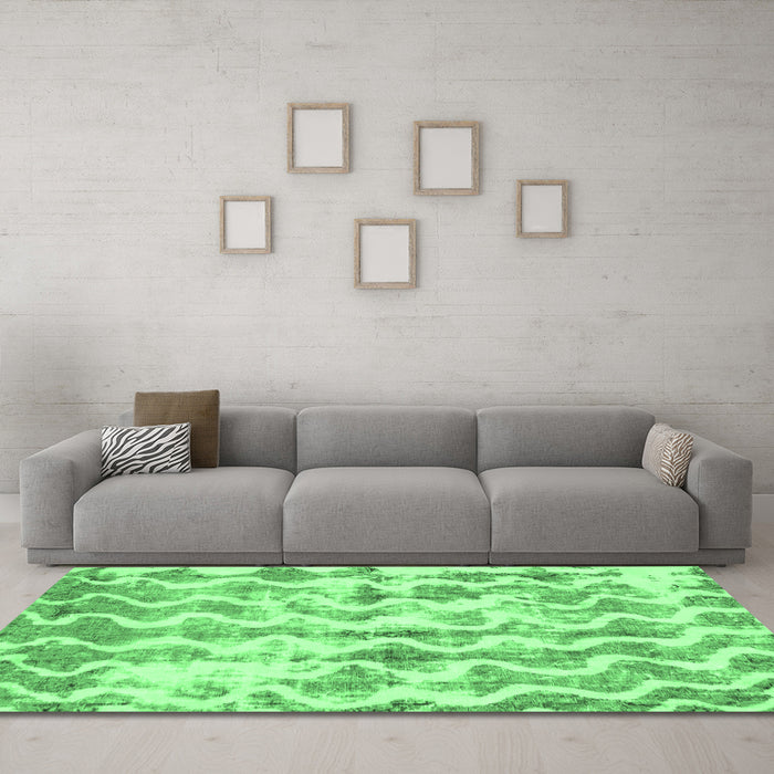Machine Washable Abstract Emerald Green Modern Area Rugs in a Living Room,, wshabs771emgrn