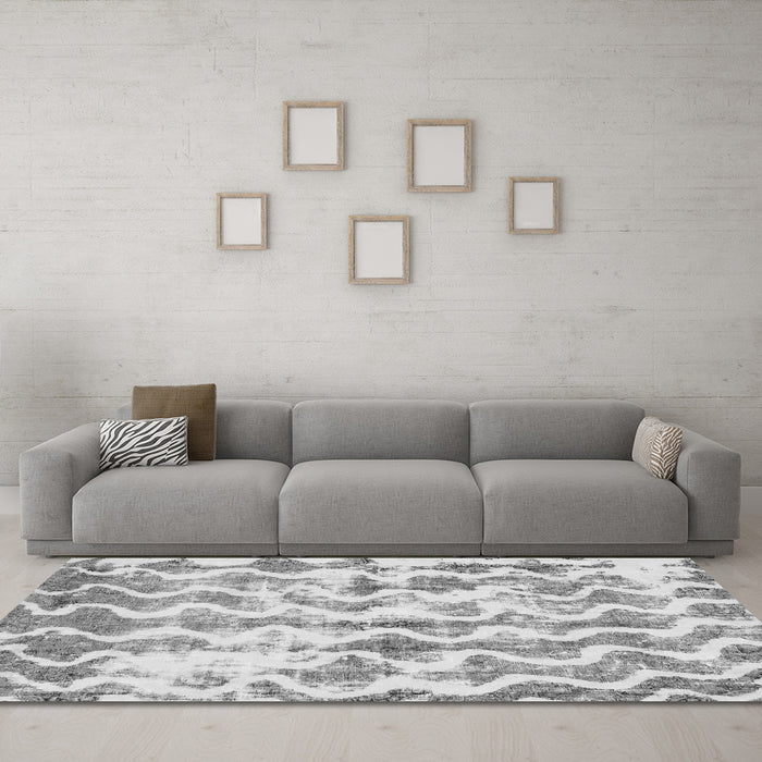 Machine Washable Abstract Gray Modern Rug in a Living Room,, wshabs771gry