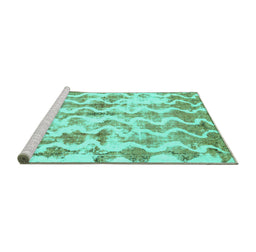 Sideview of Machine Washable Abstract Turquoise Modern Area Rugs, wshabs771turq