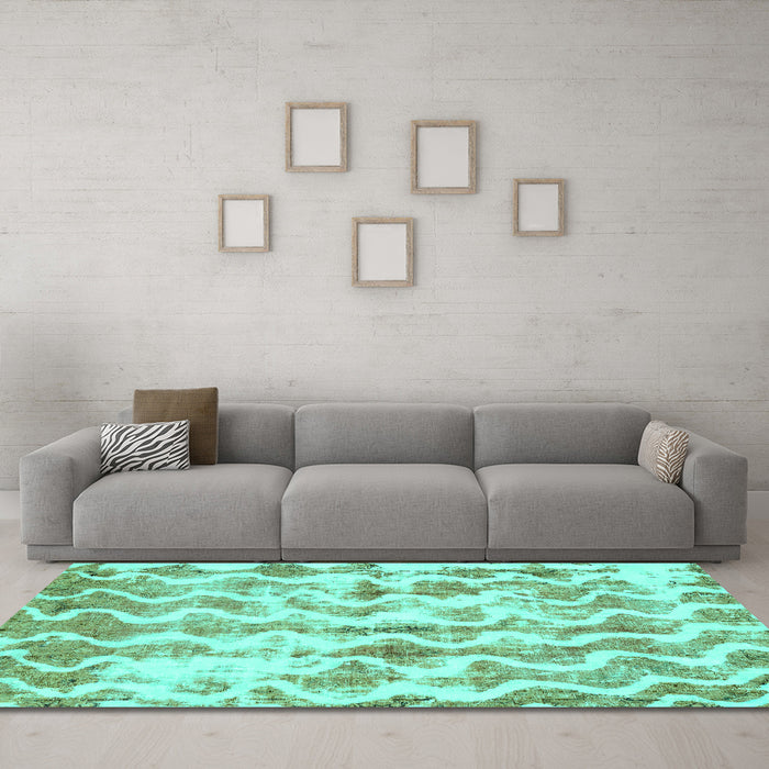 Machine Washable Abstract Turquoise Modern Area Rugs in a Living Room,, wshabs771turq