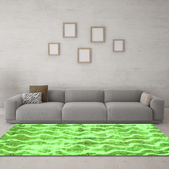 Machine Washable Abstract Green Modern Area Rugs in a Living Room,, wshabs771grn