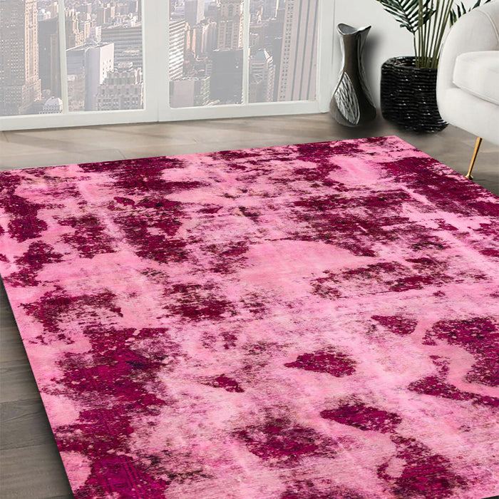 Machine Washable Abstract Hot Pink Rug in a Family Room, wshabs772