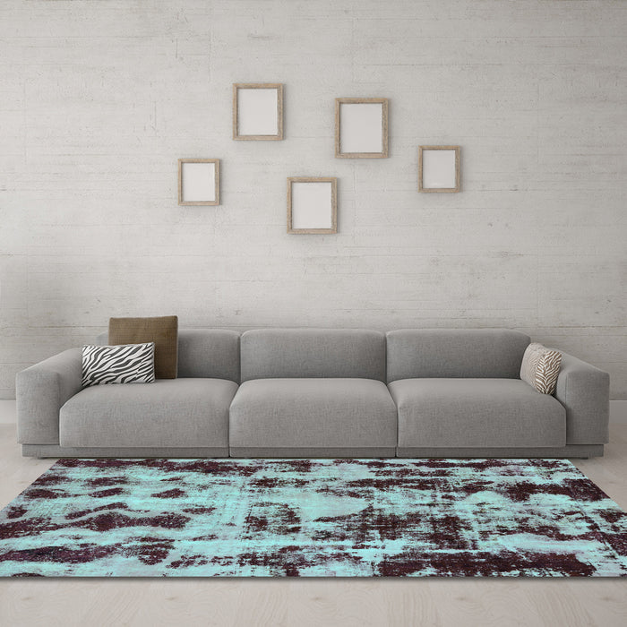 Machine Washable Abstract Turquoise Modern Area Rugs in a Living Room,, wshabs772turq