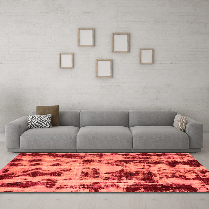 Machine Washable Abstract Orange Modern Area Rugs in a Living Room, wshabs772org