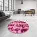 Round Abstract Hot Pink Modern Rug in a Office, abs772