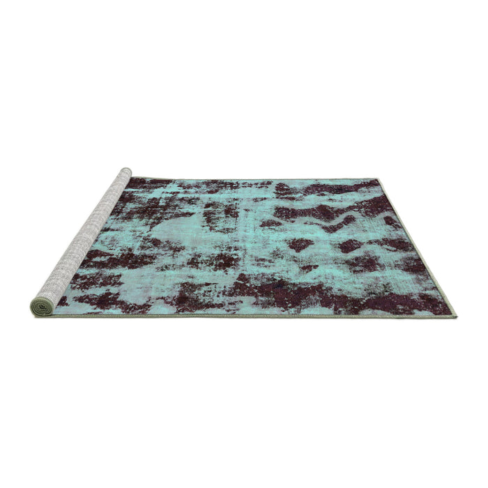 Sideview of Machine Washable Abstract Turquoise Modern Area Rugs, wshabs772turq