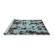 Sideview of Machine Washable Abstract Turquoise Modern Area Rugs, wshabs772turq