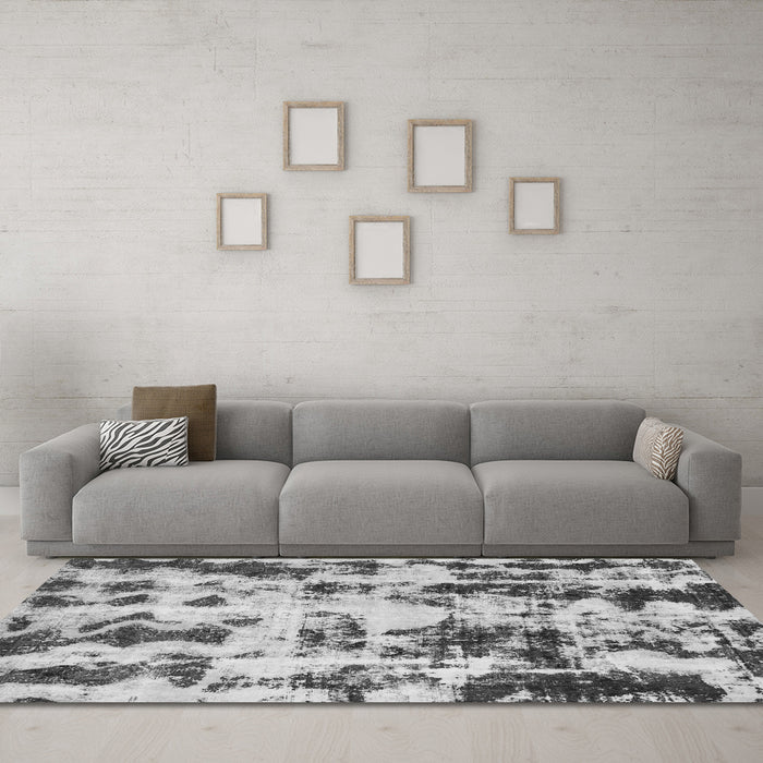Machine Washable Abstract Gray Modern Rug in a Living Room,, wshabs772gry
