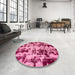Round Machine Washable Abstract Hot Pink Rug in a Office, wshabs772
