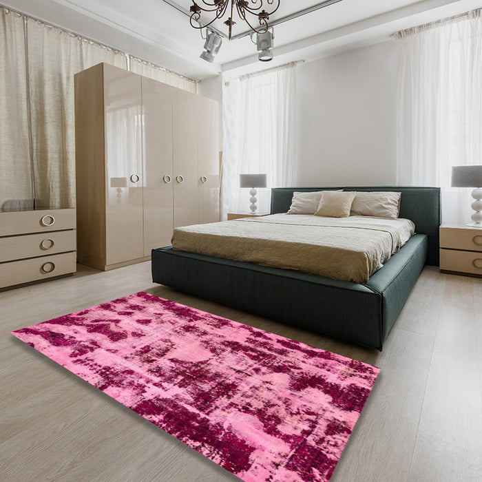 Machine Washable Abstract Hot Pink Rug in a Bedroom, wshabs772