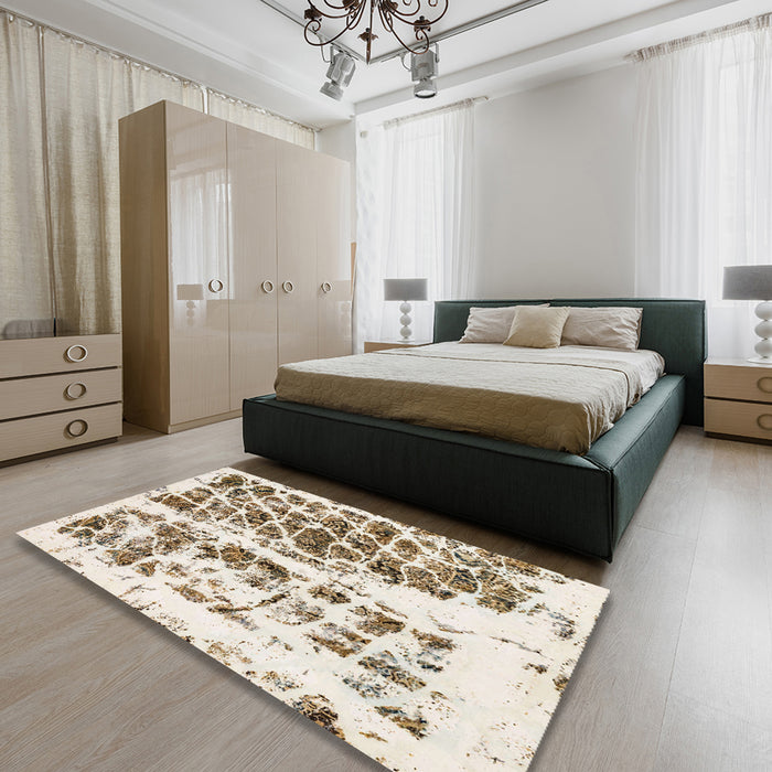 Machine Washable Abstract Dark Almond Brown Rug in a Bedroom, wshabs773