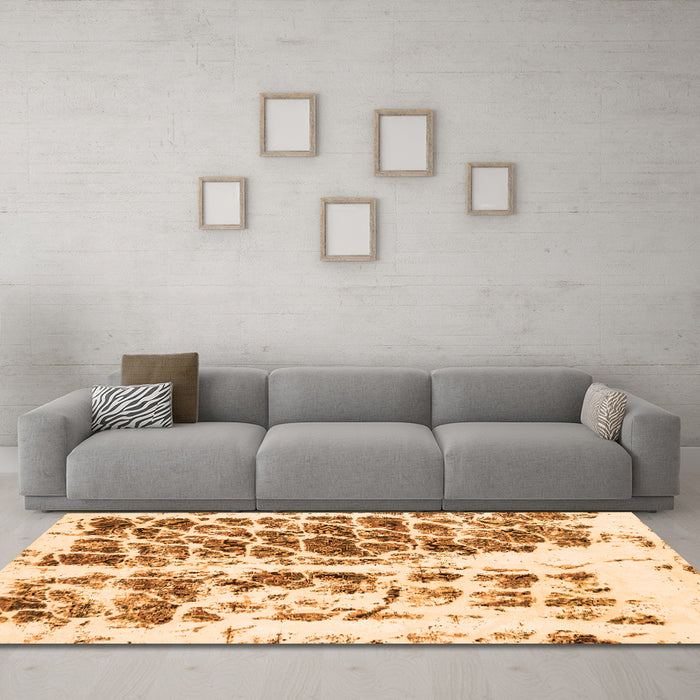 Machine Washable Abstract Orange Modern Area Rugs in a Living Room, wshabs773org