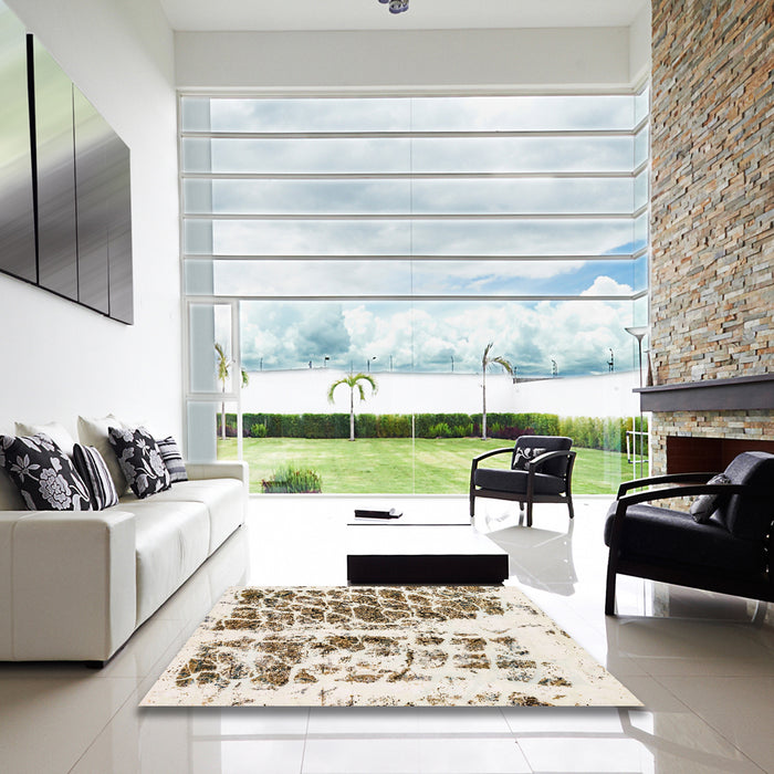 Square Machine Washable Abstract Dark Almond Brown Rug in a Living Room, wshabs773