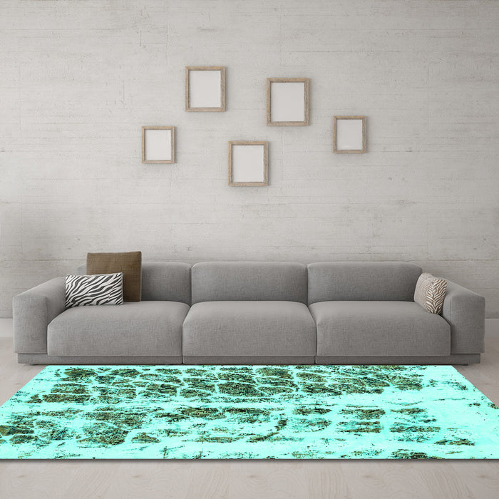 Machine Washable Abstract Turquoise Modern Area Rugs in a Living Room,, wshabs773turq