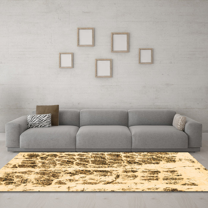 Machine Washable Abstract Brown Modern Rug in a Living Room,, wshabs773brn