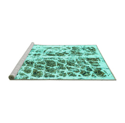 Sideview of Machine Washable Abstract Turquoise Modern Area Rugs, wshabs773turq