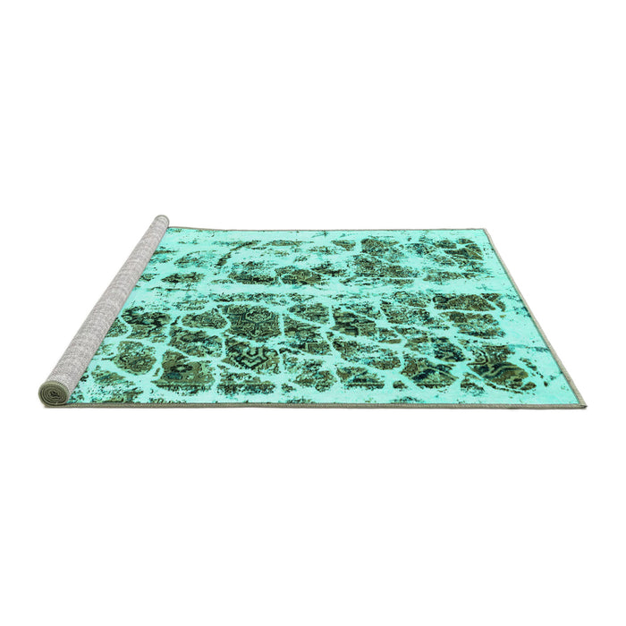 Sideview of Machine Washable Abstract Turquoise Modern Area Rugs, wshabs773turq