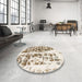 Round Machine Washable Abstract Dark Almond Brown Rug in a Office, wshabs773