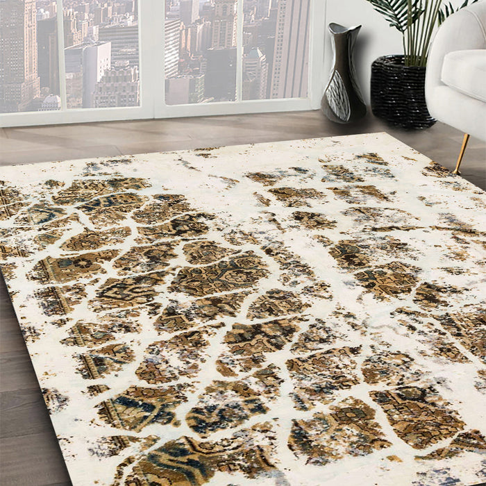 Machine Washable Abstract Dark Almond Brown Rug in a Family Room, wshabs773