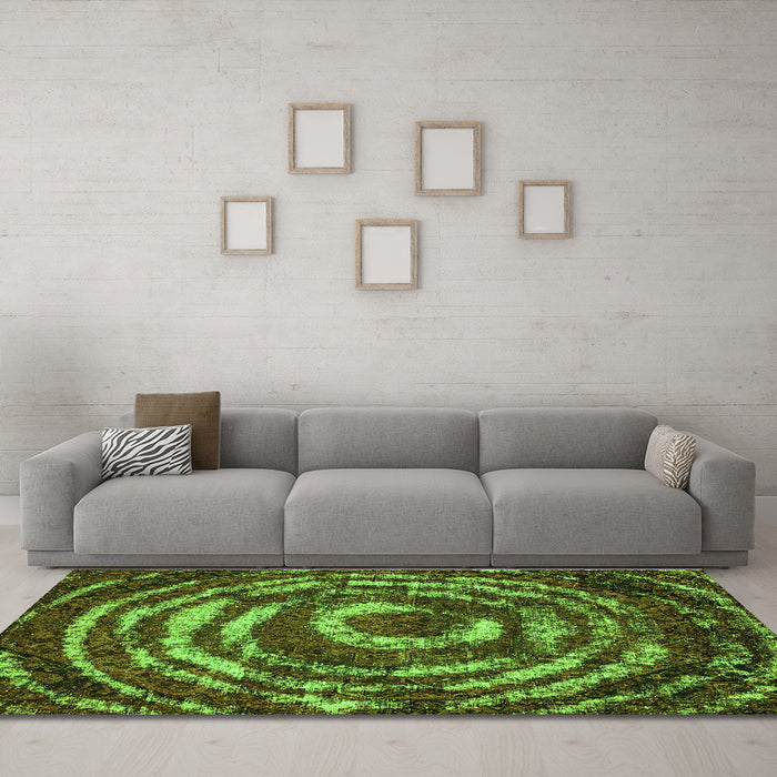 Machine Washable Abstract Green Modern Area Rugs in a Living Room,, wshabs774grn