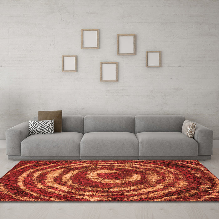 Machine Washable Abstract Orange Modern Area Rugs in a Living Room, wshabs774org