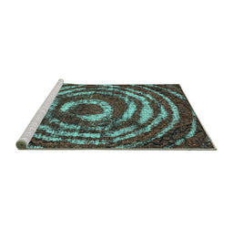 Sideview of Machine Washable Abstract Turquoise Modern Area Rugs, wshabs774turq