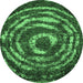 Round Machine Washable Abstract Emerald Green Modern Area Rugs, wshabs774emgrn