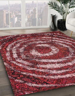 Abstract Red Modern Rug in Family Room, abs774