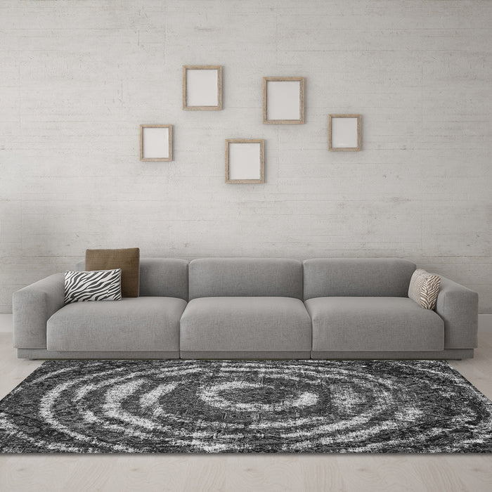 Machine Washable Abstract Gray Modern Rug in a Living Room,, wshabs774gry