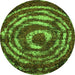 Round Machine Washable Abstract Green Modern Area Rugs, wshabs774grn