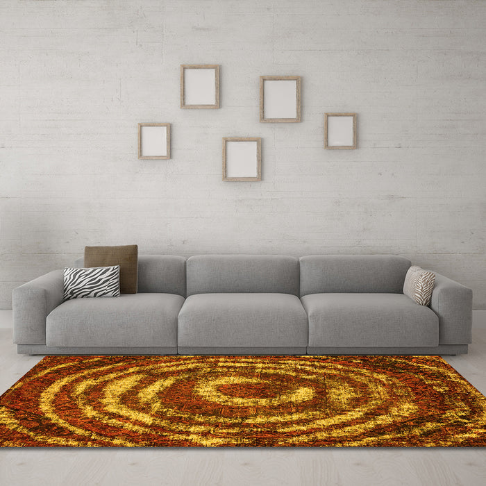 Machine Washable Abstract Yellow Modern Rug in a Living Room, wshabs774yw