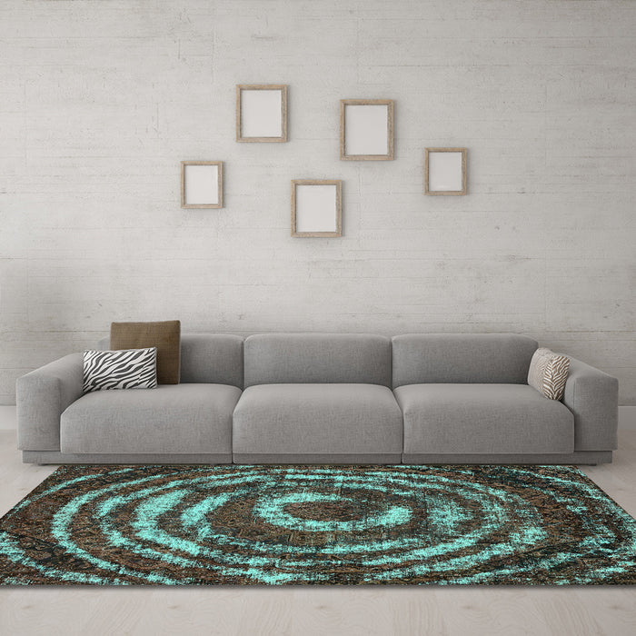 Machine Washable Abstract Turquoise Modern Area Rugs in a Living Room,, wshabs774turq