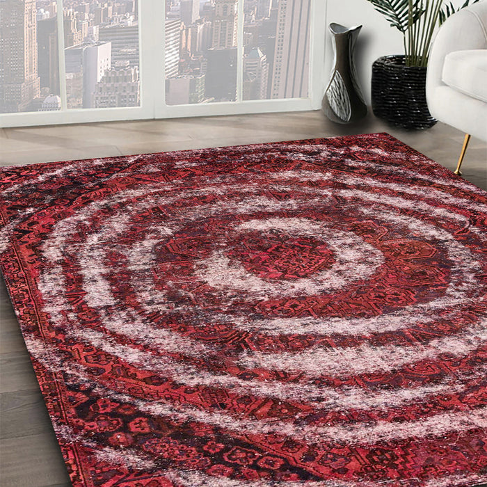 Abstract Red Modern Rug in Family Room, abs774