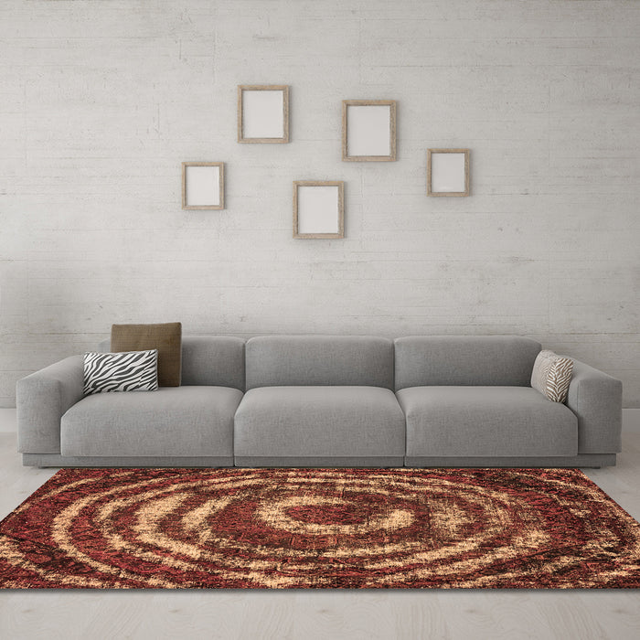 Machine Washable Abstract Brown Modern Rug in a Living Room,, wshabs774brn