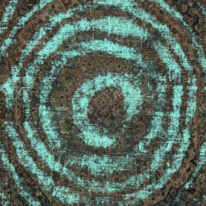 Round Machine Washable Abstract Turquoise Modern Area Rugs, wshabs774turq