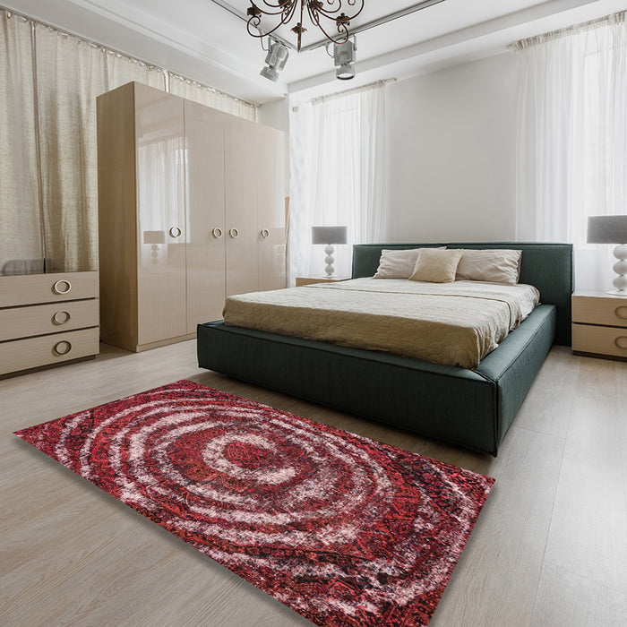 Abstract Red Modern Rug in a Bedroom, abs774