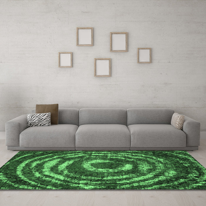 Machine Washable Abstract Emerald Green Modern Area Rugs in a Living Room,, wshabs774emgrn