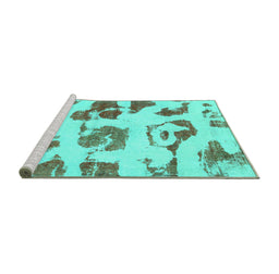 Sideview of Machine Washable Abstract Turquoise Modern Area Rugs, wshabs775turq