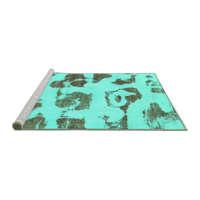 Sideview of Machine Washable Abstract Turquoise Modern Area Rugs, wshabs775turq