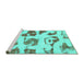 Sideview of Machine Washable Abstract Turquoise Modern Area Rugs, wshabs775turq