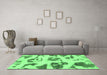 Machine Washable Abstract Emerald Green Modern Area Rugs in a Living Room,, wshabs775emgrn