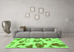 Machine Washable Abstract Green Modern Area Rugs in a Living Room,, wshabs775grn