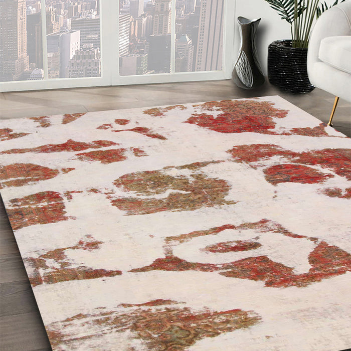 Machine Washable Abstract Sunrise Orange Rug in a Family Room, wshabs775