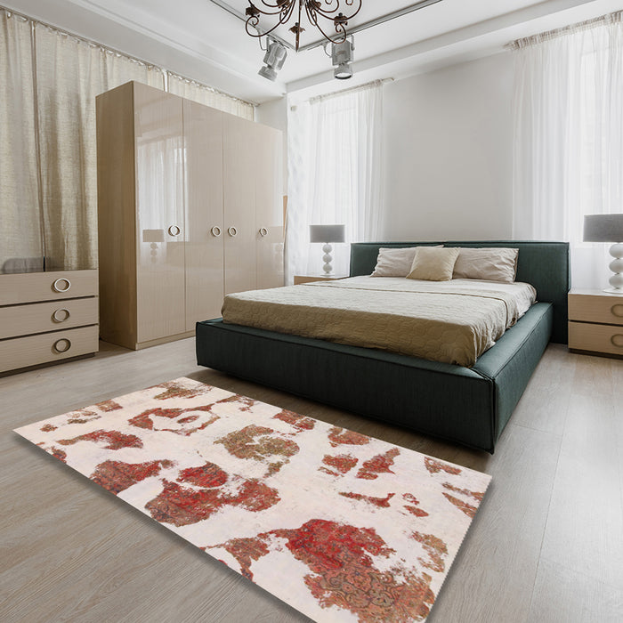 Abstract Sunrise Orange Modern Rug in a Bedroom, abs775