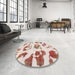 Round Machine Washable Abstract Sunrise Orange Rug in a Office, wshabs775