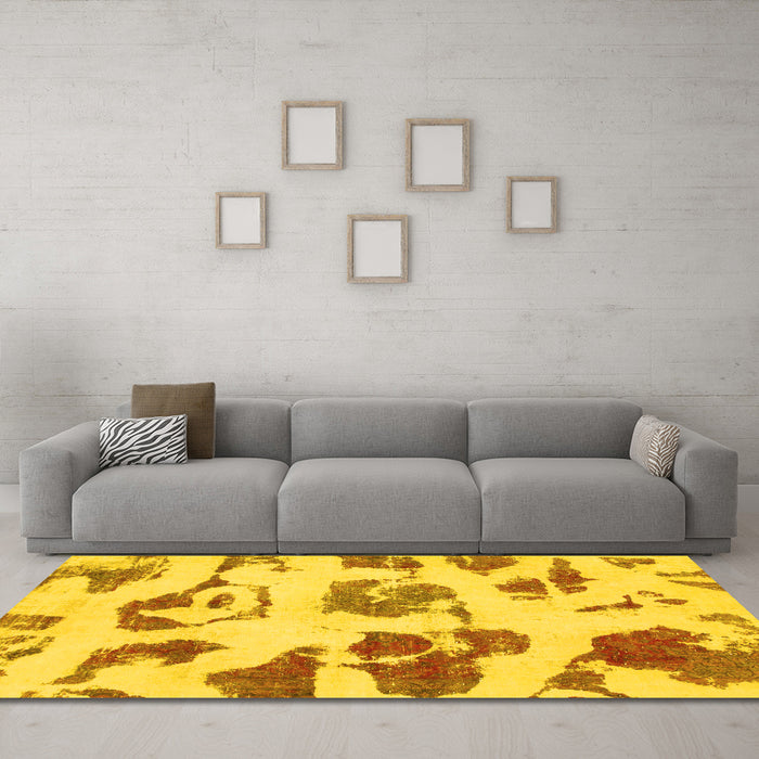 Machine Washable Abstract Yellow Modern Rug in a Living Room, wshabs775yw