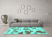 Machine Washable Abstract Turquoise Modern Area Rugs in a Living Room,, wshabs775turq