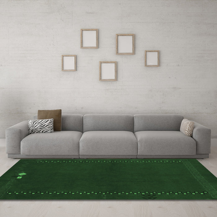 Machine Washable Abstract Emerald Green Modern Area Rugs in a Living Room,, wshabs776emgrn