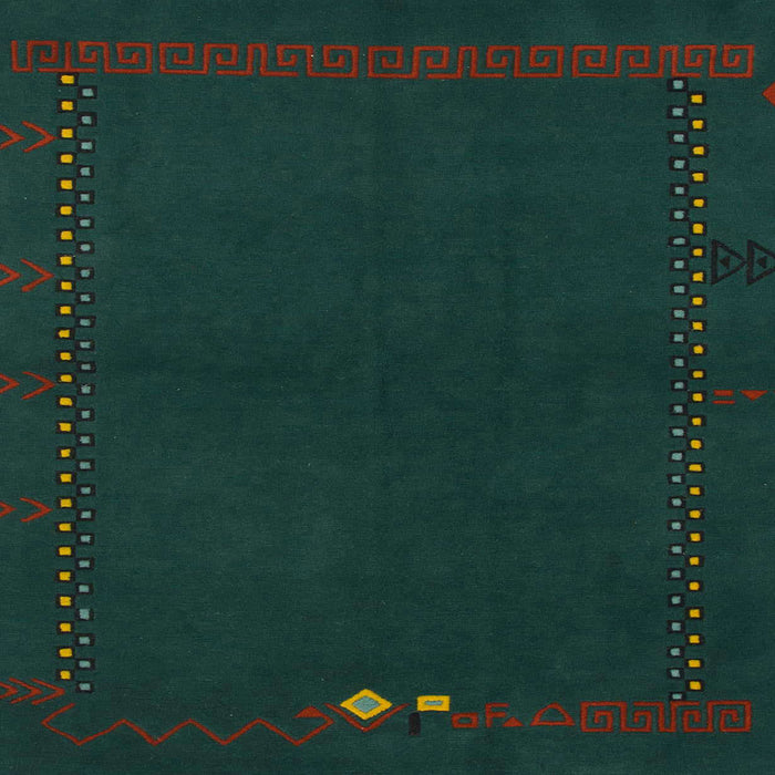 Square Machine Washable Abstract Deep Teal Green Rug, wshabs776